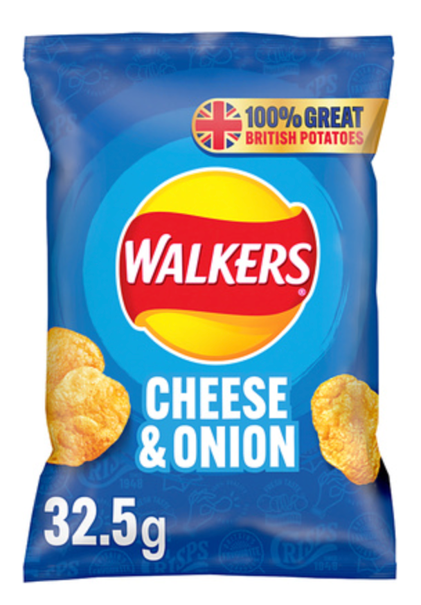 124103 SAV. Walkers Cheese & Onion Crisps 32x32.5g