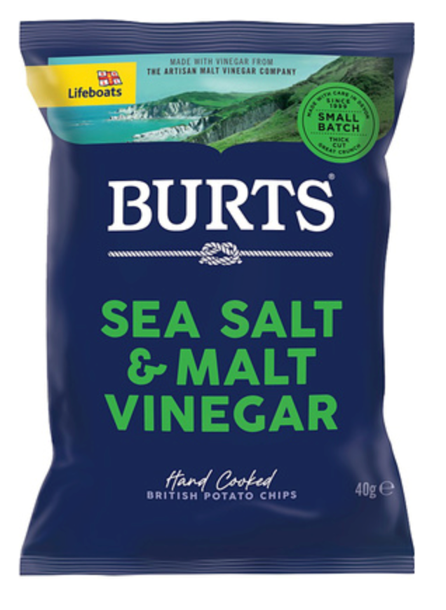124172 SAV. Burts Sea Salt and Malt Vinegar Crisps 20x40g