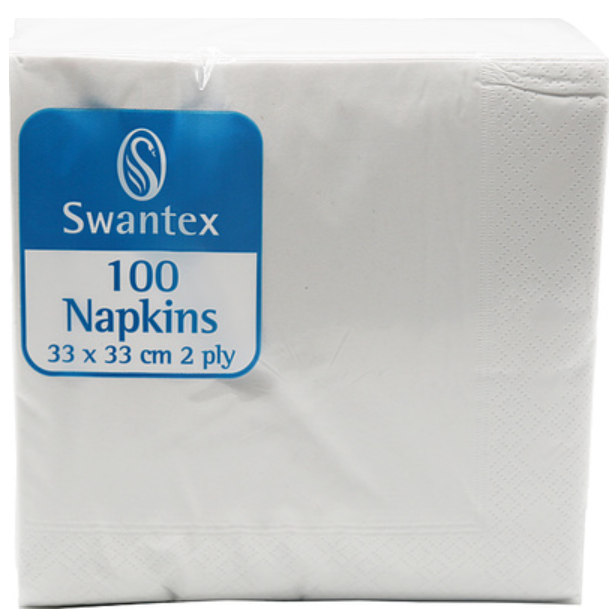 604192 SAV. Swantex White 2 Ply Napkins (33 cm) 100pcs