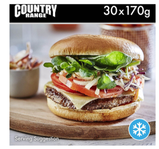382031 SAV. Country Range Premium Beef Burger (100 %) (6 oz) 30 x 170G