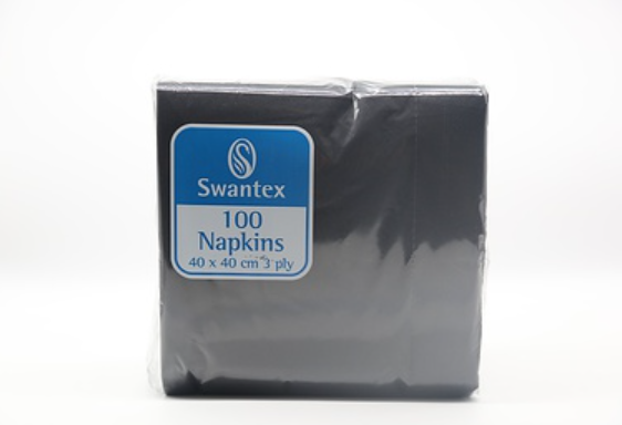 604148 SAV. Swantex Black 3 Ply Napkins (40 cm) 50PCS