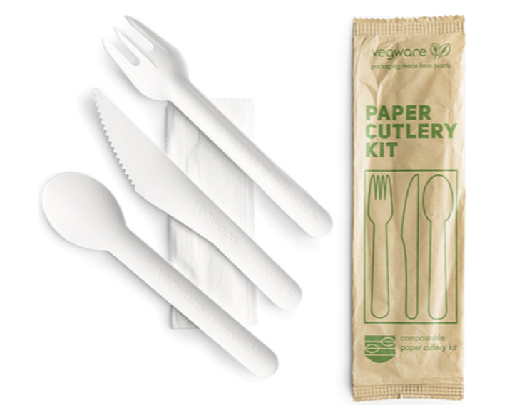 605115 SAV. Vegware Compostable Paper Cutlery Kit 1 x 250PCS