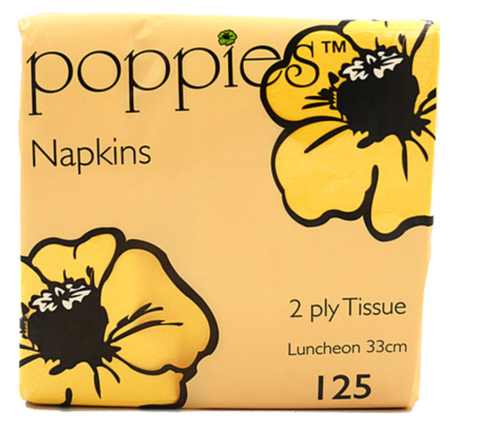 624422 SAV. Poppies Yellow 2 Ply Napkins (33 cm) 125PCS