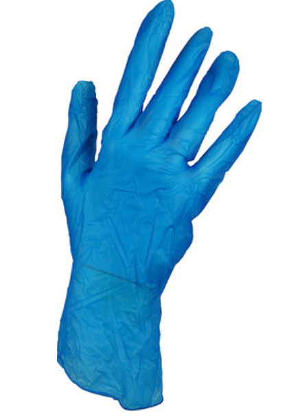627707 SAV. Safetouch Medium Disposable Powdered Blue Vinyl Gloves 100PR