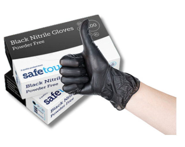 689362 SAV. Safetouch Medium Black Nitrile Powder Free Gloves 100PR