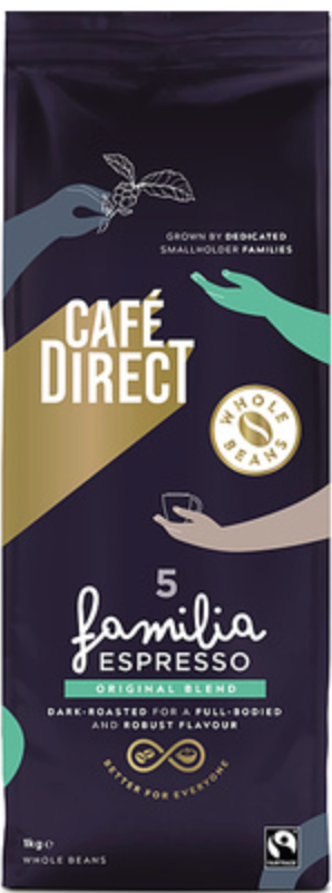 176832 SAV. Cafe Direct Fairtrade Familia Espresso Coffee Beans 6 x 1kg