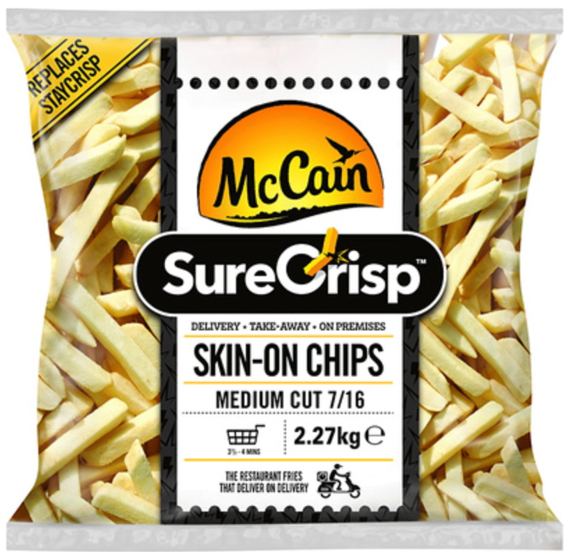 316720 SAV. McCain Surecrisp Skin On Medium Cut Chips 7/16. 4x2.27kg