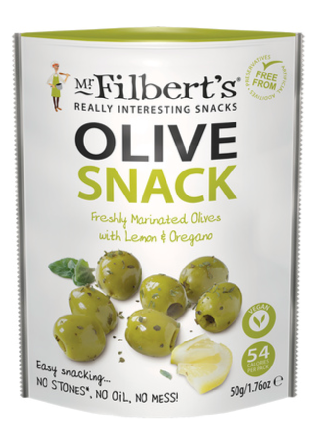 146150 SAV. Mr Filberts Snacking Green Olives With Lemon And Oregano