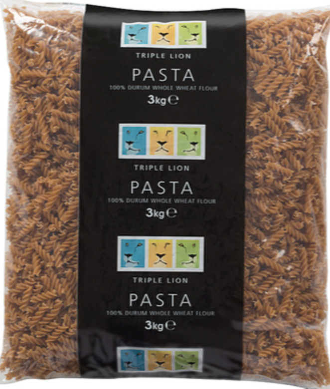137224 SAV. Triple Lion Fusilli Wholewheat Pasta 3kg