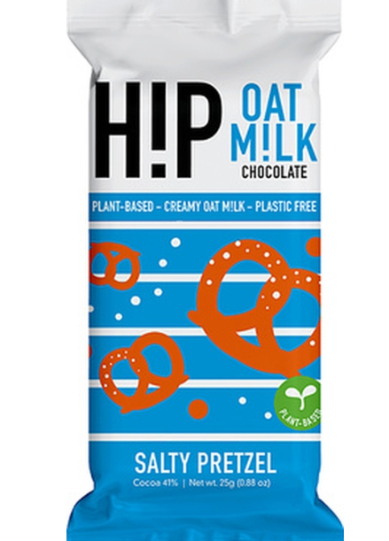 107947 SAV Hip Vegan Chocolate Salty Pretzel Oat Milk Chocolate Bar (24 Pack)