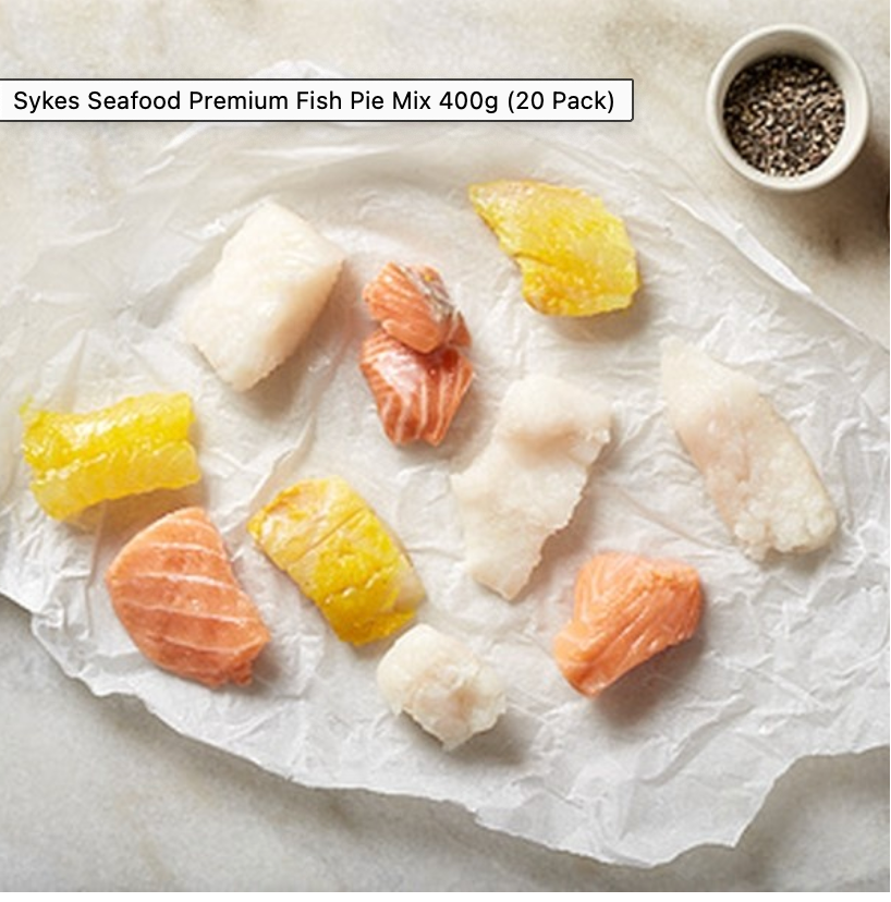 389118 SAV. Frozen Sykes Seafood Premium Fish Pie Mix 400g