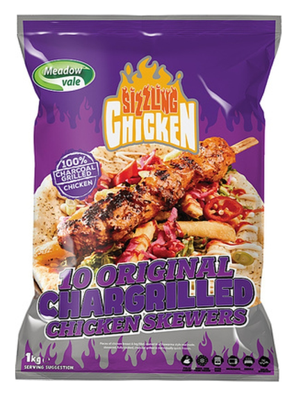 381208 SAV. Frozen Meadow Vale Sizzling Original Chargrilled Chicken Skewers 1kg