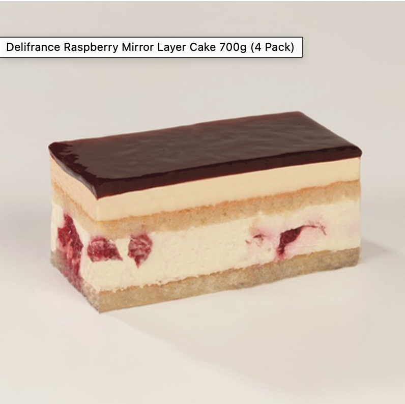 387662 SAV. Frozen Delifrance Raspberry Mirror Layer Cake 700g (4 Pack)