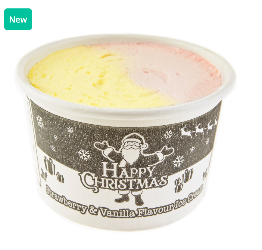 388323 SAV. Frozen Cool Delight Strawberry and Vanilla Christmas Ice Cream Tubs 80ml (60 Pack)