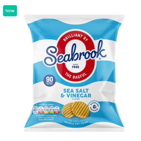 166168 SAV. Seabrook Snacks Salt and Vinegar Crisps 50 x 18G