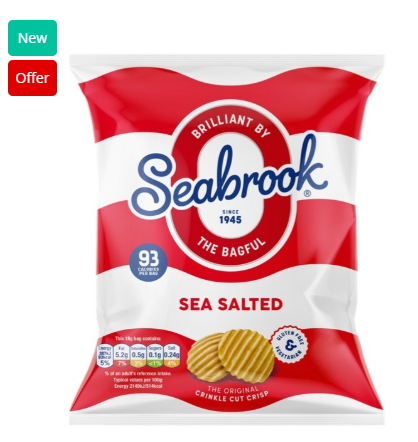SAV. Seabrook Vegan and Gluten Free Sea Salted Crinkle Cut Crisps 18g (50 Pack)