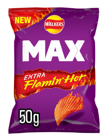 SAV. Walkers Max Extra Flamin' Hot Grab Bag Crisps 50g (24 Pack)