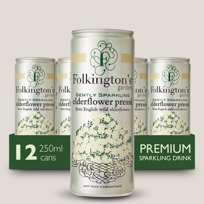 Elite. Folkingtons Elderflower Presse Cans Juice 12x250ml `