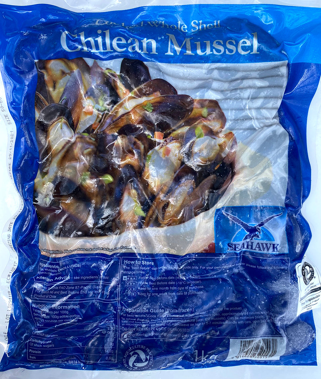 STICK. Mussel Vac Pack Whole Frozen. 1kg