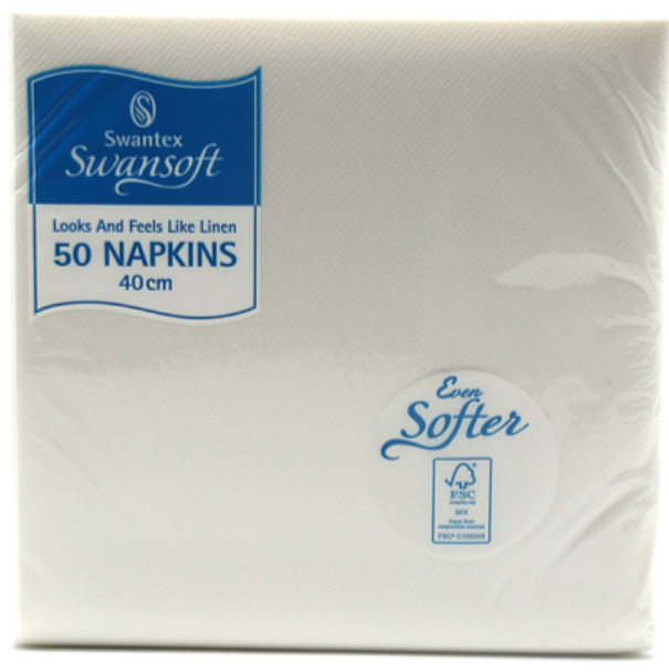 606482 SAV. Swantex White Napkins (40 cm) 50PCS