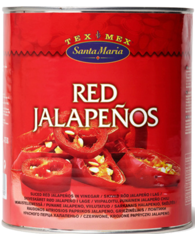 119415 SAV. Santa Maria Sliced red jalapenos in vinegar (net weight 1.6kg)