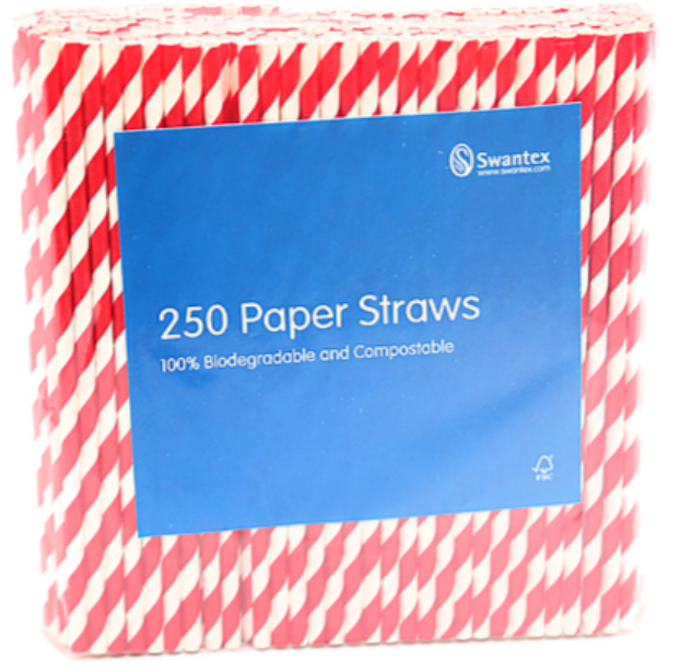 602417 SAV. Swantex Red and White Paper Straws 250 PCS