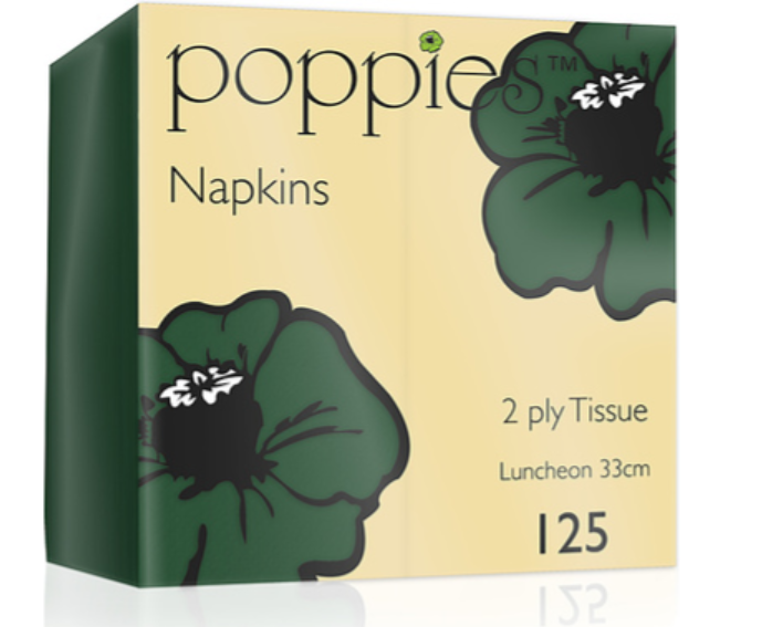 625610 SAV. Poppies Green 2 Ply Napkins (33 cm) 125PCS