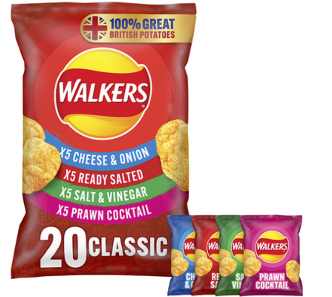 124087 SAV. Walkers Classic Variety Multipack Crisps 20 x 25g 10 x 20PCS