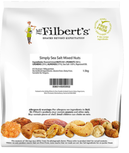 155810 SAV. Mr Filberts Simply Sea Salt Mixed Nuts 1 x 1.5KG