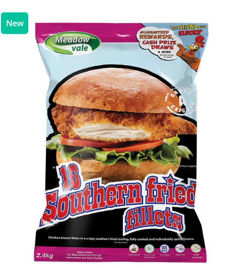 355771 SAV. Frozen Meadowvale Southern Fried Chicken Fillets 140-160g each 2.4kg pack