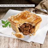 381107 Frozen Wrights Pies Steak and Ale Square Pie 268g (12 Pack)