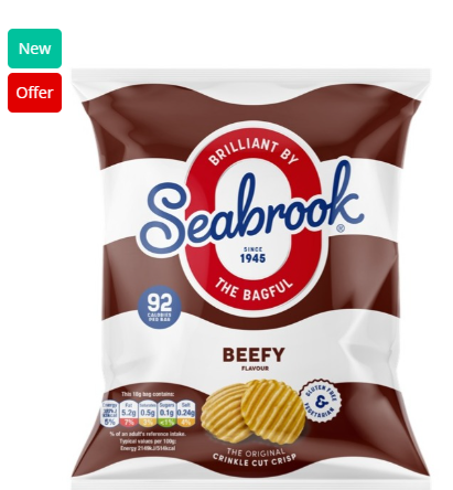 166170 Seabrook Vegan and Gluten Free Beefy Crinkle Cut Crisps 18g (50 Pack)