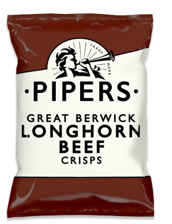 SAV. Pipers Great Berwick Longhorn Beef Crisps 40g (24 Pack)