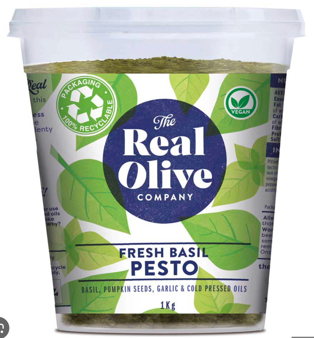 Elite. The Real Olive Company Fresh Vegan Basil Pesto  1kg