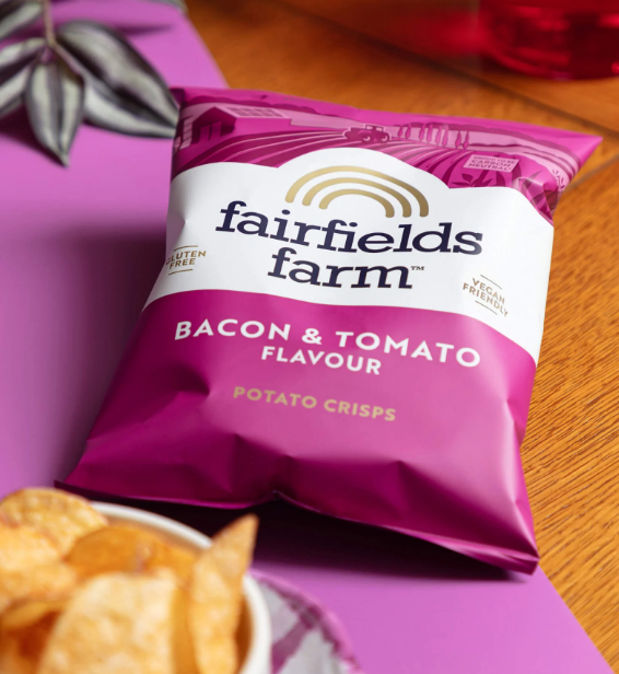 Elite. Fairfield's Farm Bacon & Tomato Crisps 36 x 40g