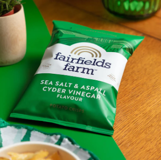 Elite. Fairfield's Farm Sea Salt & Aspall Cyder Vinegar Crisps 36 x 40g