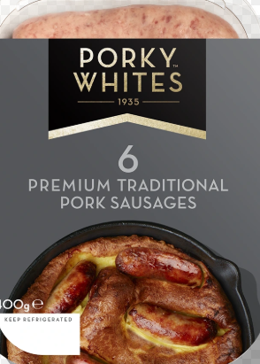 Elite. Porky Whites Frozen Pork Cumberland Sausages 6s Approx 26 - 2kg