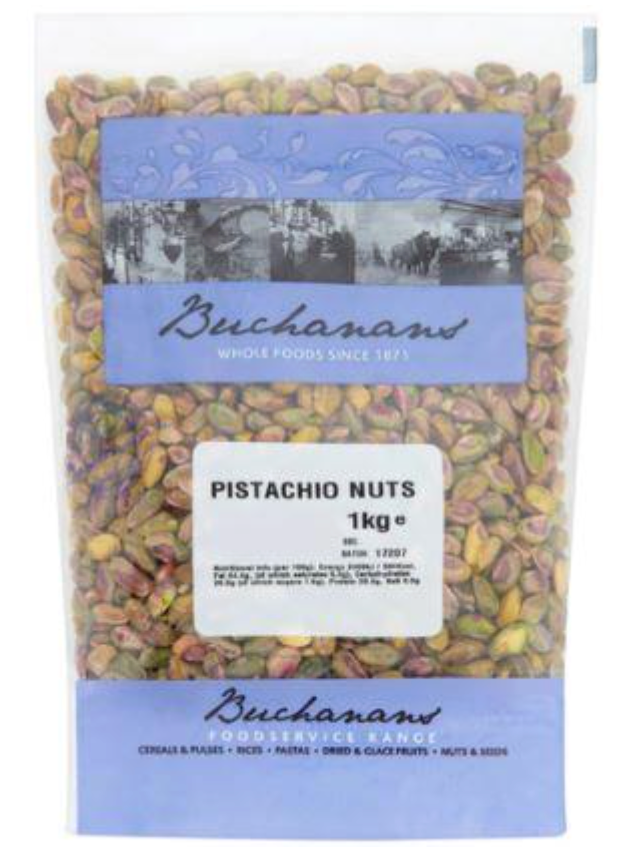 Elite. Buchanans Pistachios Raw Kernals De-Shelle  1kg
