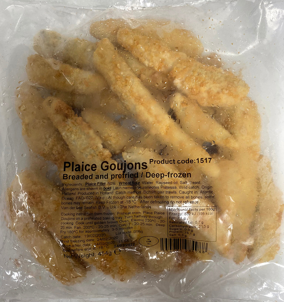 STICK. Breaded Plaice Goujons Frozen. 454g